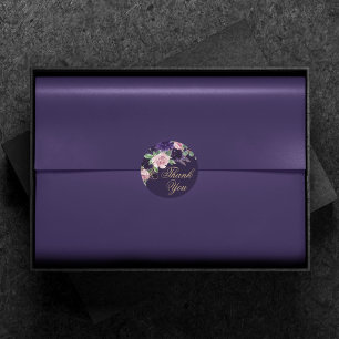 Sticker Rond Floraison Merci violet foncé et rose rose