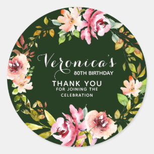 Sticker Rond Floral   80e anniversaire Merci  Vert
