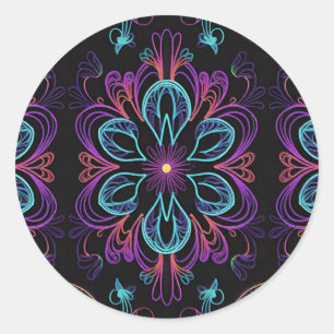 Sticker Rond Floral Abstrait vibrant