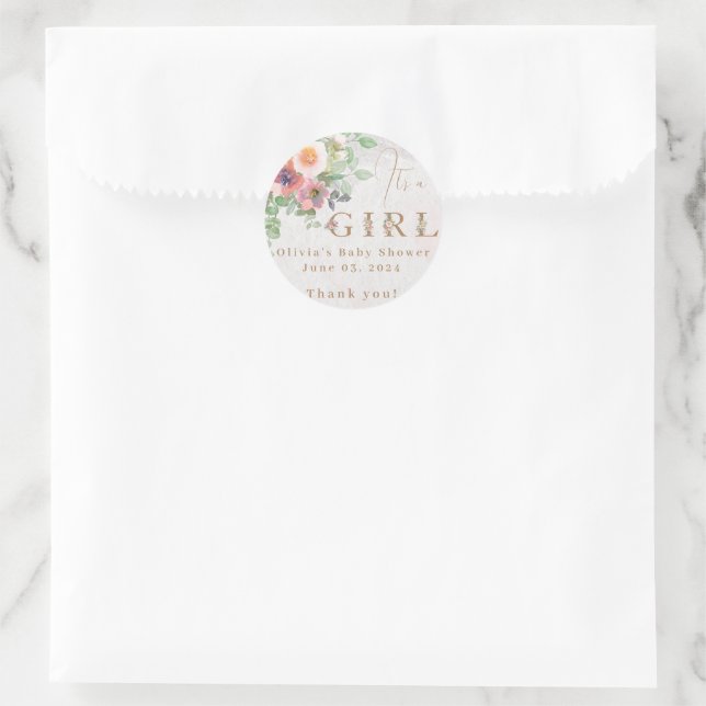 Sticker Rond Floral Baby Girl Douche Party (Sac)