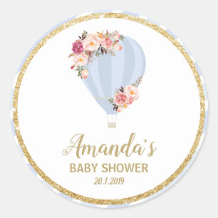 Sticker Rond Floral Baby shower à air chaud Merci bleu