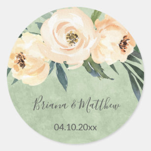 Sticker Rond Floral Beige Blush et Mariage vert
