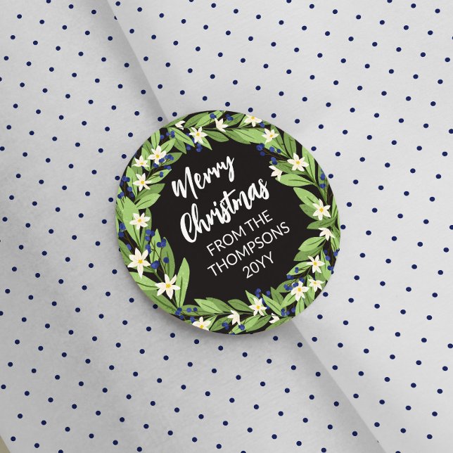 Sticker Rond Floral Bleu Berry Verdure Wreath Joyeux Noël (Créateur téléchargé)