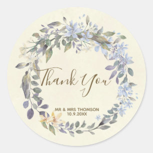 Sticker Rond Floral bleu de boho d'autocollants de faveurs de