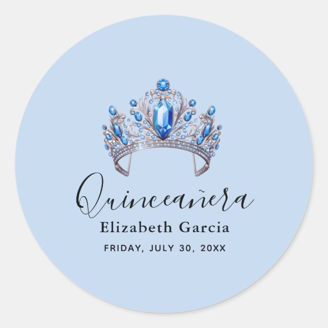 Sticker Rond Floral bleu et ivoire Quinceañera (Devant)