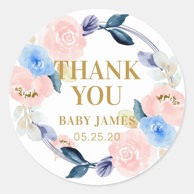 Sticker Rond Floral bleu et rose merci sexe révéler (Devant)