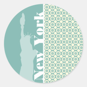 Sticker Rond Floral bleu-vert et crème ; New York