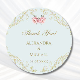 Sticker Rond Floral bleu Vintage baroque Merci Mariage