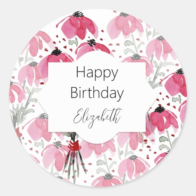 Sticker Rond Floral Bohème En Noir Rose Et Blanc (Devant)