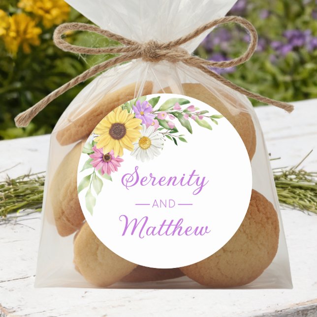 Sticker Rond Floral Boho Sunflower Daisy Garden Wedding (Créateur téléchargé)