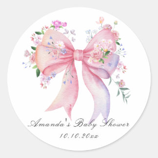 Sticker Rond Floral Bow Flowers Girl Baby Shower