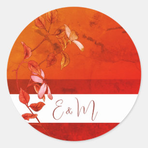 Sticker Rond Floral Brûlé Orange Rustique Terracotta Monogramme