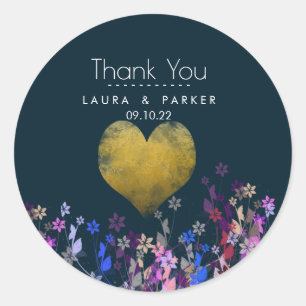 Sticker Rond Floral Chic Girly Merci Amour Mariage