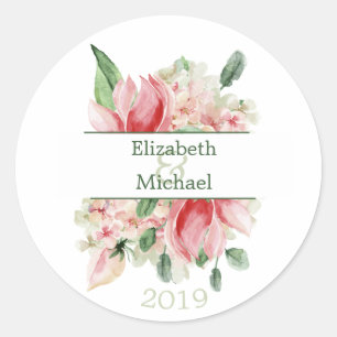 Sticker Rond Floral Chic Mariage ou Fiançailles Élégant Moderne