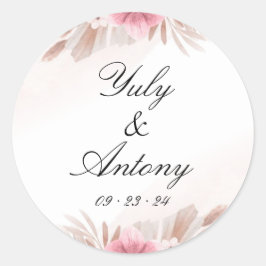 Sticker Rond Floral Chic Moderne Rose et Champagne