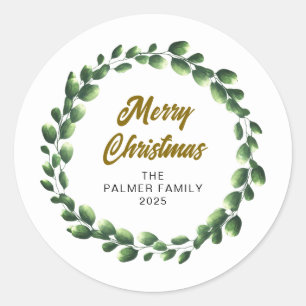 Sticker Rond Floral Christmas Wreath Nom de famille