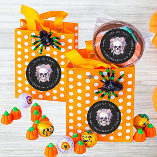 Sticker Rond Floral & Crâne Gothique Halloween Trick Ou Treat