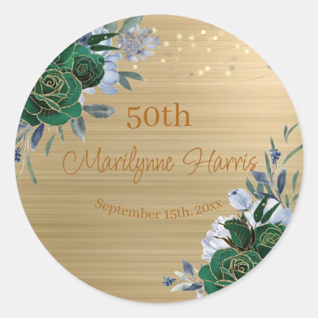 Sticker Rond Floral d'or vert 50e anniversaire (Devant)