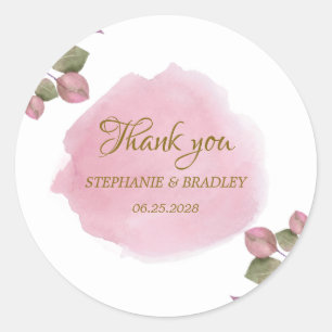 Sticker Rond Floral Élégant moderne Blush Mariage rose