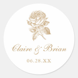 Sticker Rond Floral Élégant Vintage Rose Mariage or