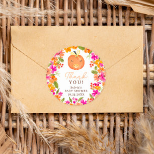 Sticker Rond Floral Fall mignon petit baby shower citrouille