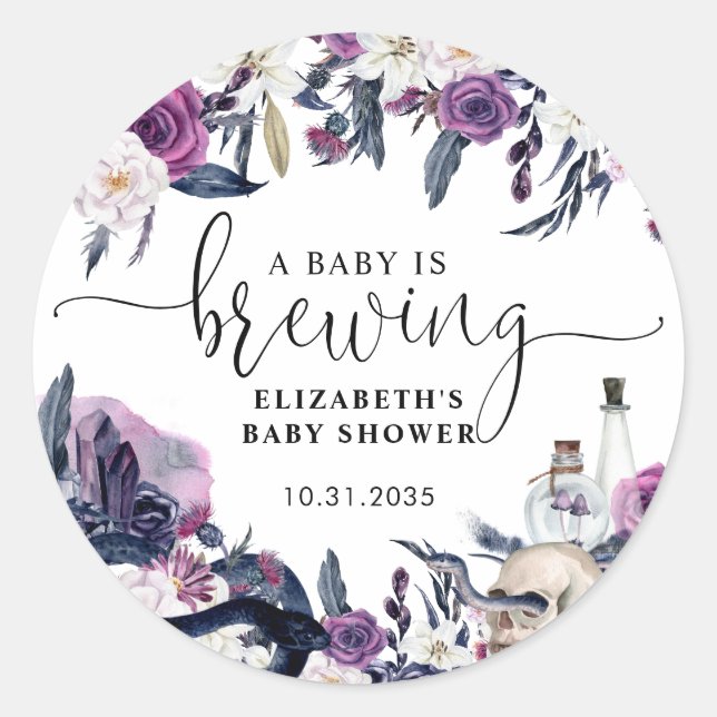Sticker Rond Floral Halloween Crâne bébé brasse douche (Devant)