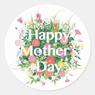 Sticker Rond Floral Joyeuse Fête des mères   Vacances