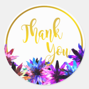 Sticker Rond Floral Lotus Flower Gold Boarder Merci