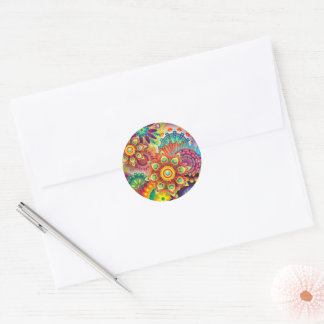 Sticker Rond Floral Mandala Collage psychédélique