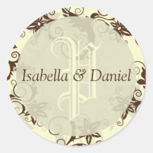 Sticker Rond Floral Mariage damassé Noms Monogramme Conception
