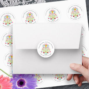 Sticker Rond Floral Mexican Fiesta Flowers White Adresse