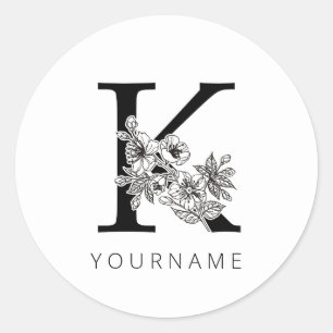 Sticker Rond Floral Monogramme K Sakura Fleurs de cerisiers
