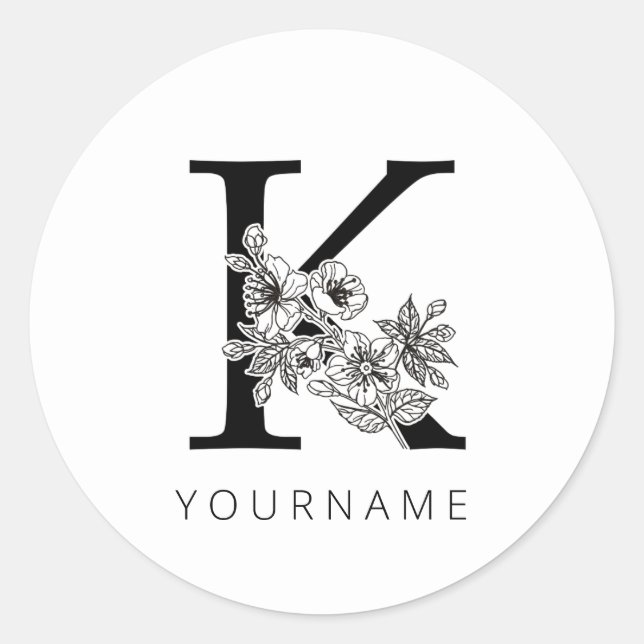 Sticker Rond Floral Monogramme K Sakura Fleurs de cerisiers (Devant)