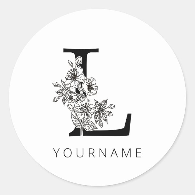 Sticker Rond Floral Monogramme L Sakura Fleurs de cerisiers (Devant)