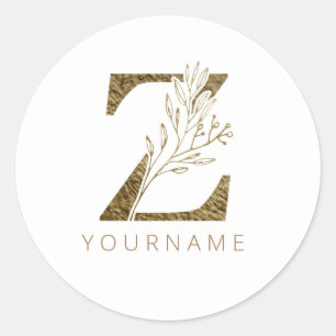 Sticker Rond Floral Monogramme Z Élégant alliage d'or