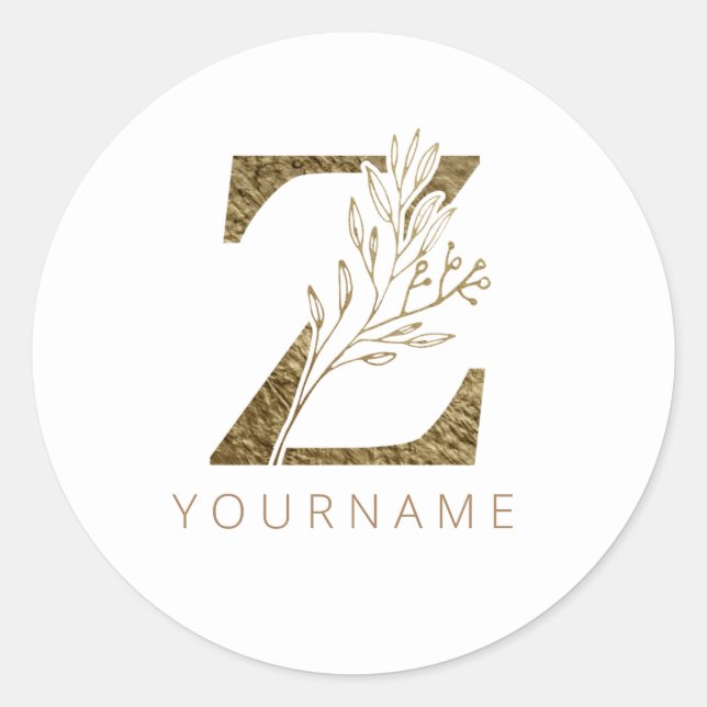 Sticker Rond Floral Monogramme Z Élégant alliage d'or (Devant)