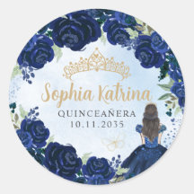 Floral Navy Blue Gold Quinceanera Anniversaire Fav