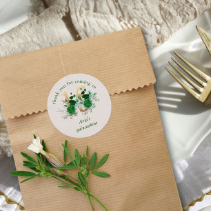 Sticker Rond Floral Numéro 15 Ivory Green et Gold Quinceanera