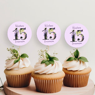 Sticker Rond Floral Numéro 15 Purple Wisteria Quinceanera