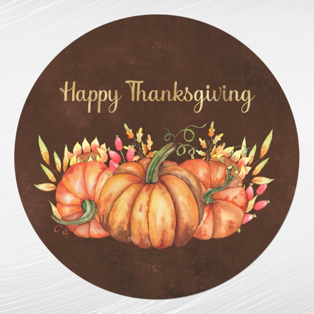 Sticker Rond Floral Orange Citrouille Thanksgiving (Créateur téléchargé)