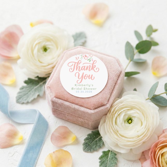 Sticker Rond Floral Pastel Whimsical Bridal Shower Thank You  (Fresh Off The Market Thank You Sticker)