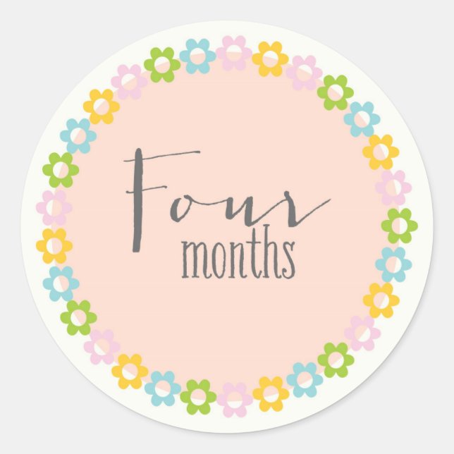 Sticker Rond Floral quatre mois Nouveau chevalet bébé (Devant)