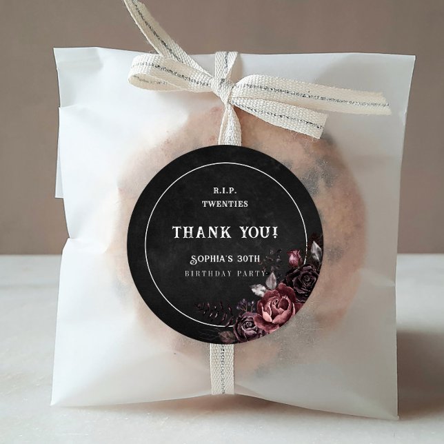 Sticker Rond Floral Rip 20s 30e anniversaire Merci de fête (Créateur téléchargé)