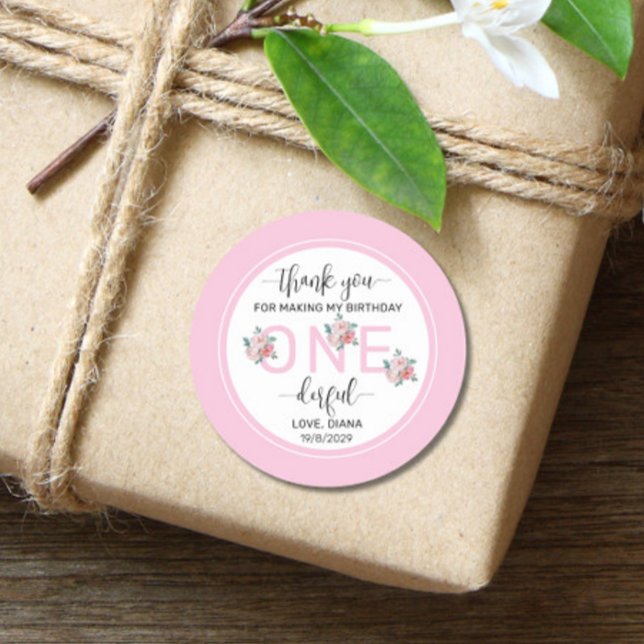Sticker Rond Floral rose 1er anniversaire (Créateur téléchargé)