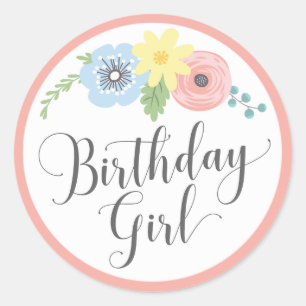Sticker Rond Floral rose anniversaire fille bébé et fête des en