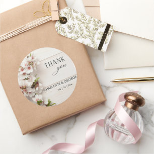 Sticker Rond Floral rose blanc   Faveur de mariage