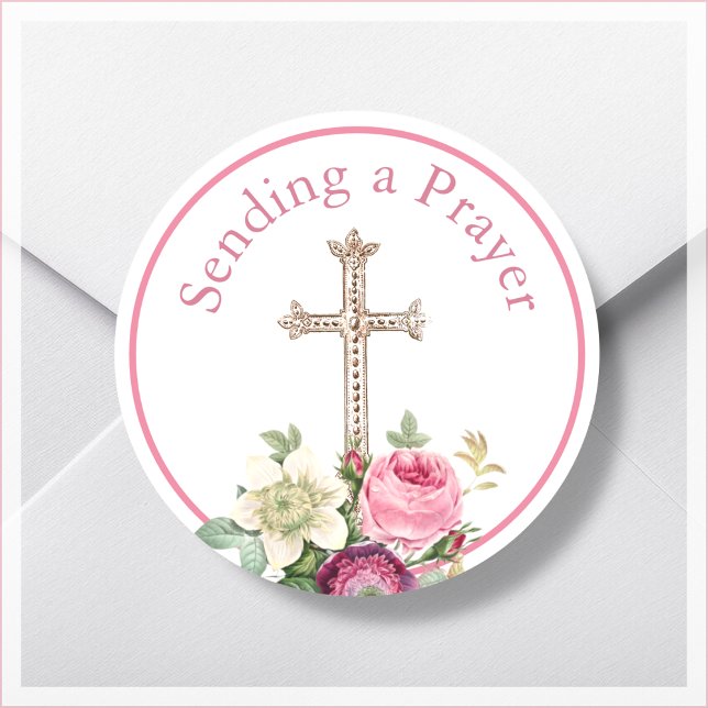 Sticker Rond Floral rose envoyant une prière religieuse (Créateur téléchargé)
