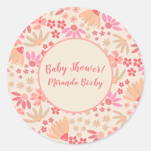 Sticker Rond Floral rose et Pêche (Devant)