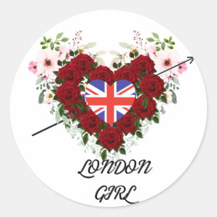 Sticker Rond Floral Rose London Girl avec couronne d'Arrow