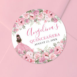 Sticker Rond Floral Rose Pink Quinceanera